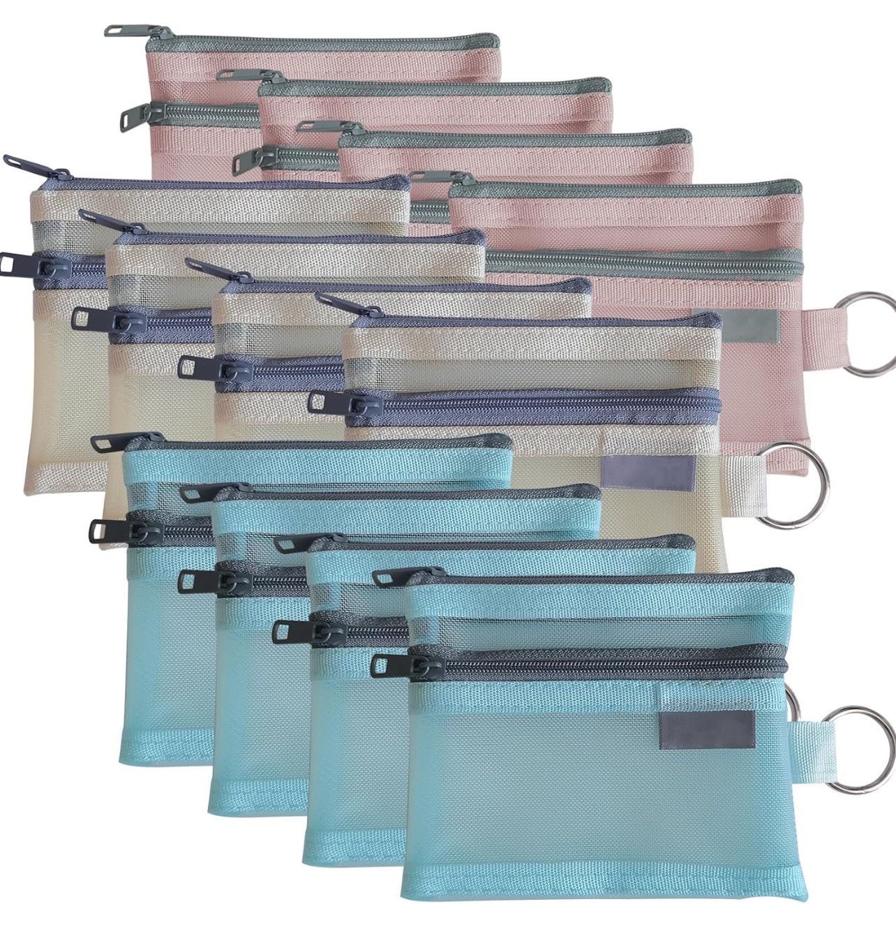 Mini Zipper Mesh Bag 12 Pack Nylon Small Zipper Mesh Bag Key Clip Wallet Business Card Holder Portable Travel Mesh Bag (multicolor-12pack)