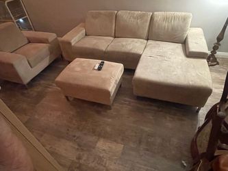 Beige Fabric Sectional Sofa with Ottoman