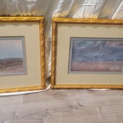 Pair Edgar Degas Watercolor Prints Beach Themed Circa 1869