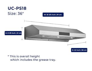 Hauslane PS18 Chef Series Range Hood – 36” Stainless Steel – Brand New