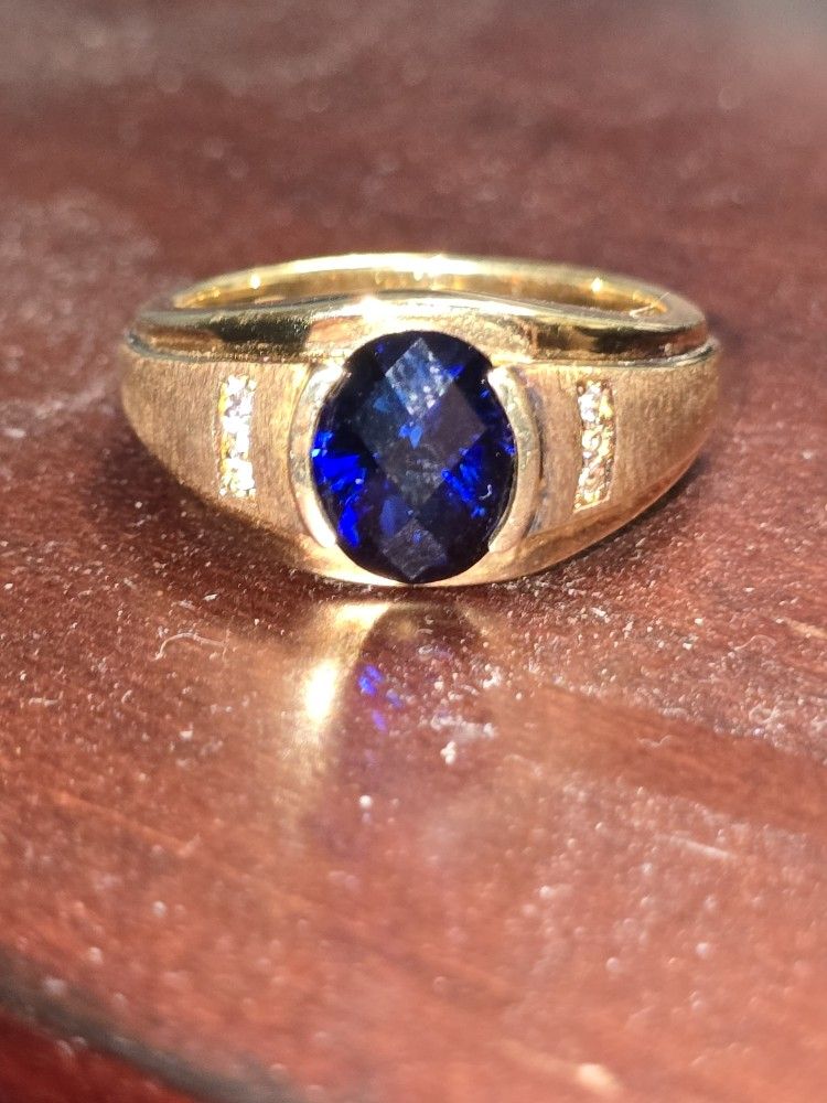 925 Silver And Blue Sapphire Dimond Ring