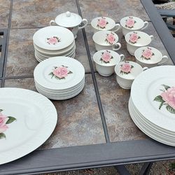 Glass Rose Tea Set And Plates