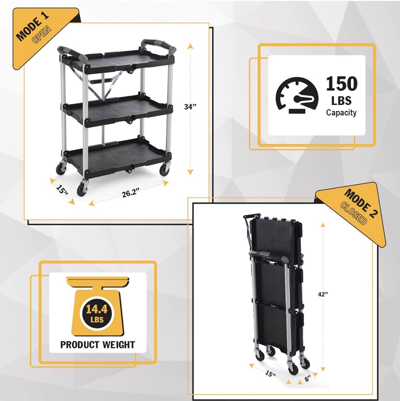 Olympia Tools 85 188 Pack N Roll Folding Collapsible Service Cart