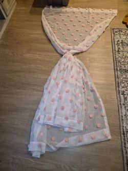 White Sheer Fabric with Pink Pom Pom Dots