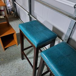Turquoise Bar Stools, Linon Claridge, 32"x 17" x 12" W/Nailhead Accent