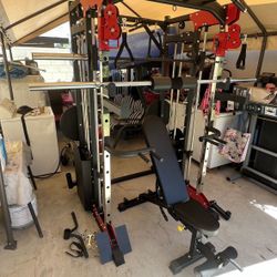 Smith Machine 200 | Adjustable Bench | 245lb Cast Iron Olympic Weights | 7ft Olympic Bar | Fitness | Gym Equipment | FREE DELIVERY 🚚 