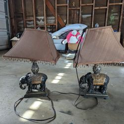 Two Vintage Elephant Bedside Lamps