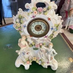 German Conta & Bohme Pobneck Antique Porcelain Mantel Clock Cirka 1880