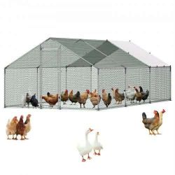 New-Metal Chicken Coop, 9.8x19.6x6.5 ft Large Walk-in Chicken Runs with Cover, Spire Roof Hen House Enclosure with Security Lock, Outdoor Duck Rabbit 