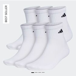 NEW - Adidas Men's Large Athletic Cushioned 6-Pack Quarter, Athletic Ankle Socks for Men White