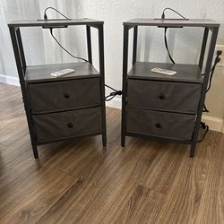 Two Nightstands With Charging Ports and Light Strips