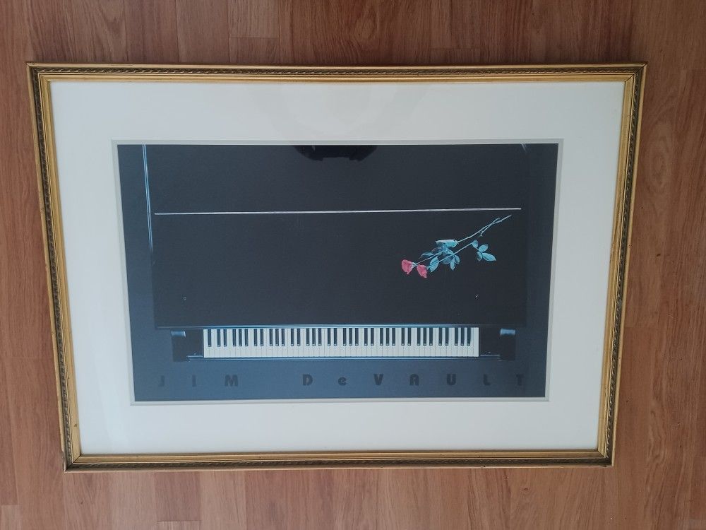 Large "Piano and red rose" Deco print by Jim DeVault