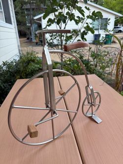 Handcrafted Metal & Wood Penny Farthing Bicycle Sculpture