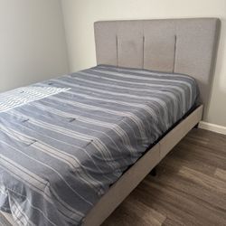 Queen Upholstered Bed Frame w/ Metal Support Frame – Good Condition