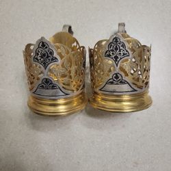 A Pair Of Vintage Russian 875 Silver Tea Glass Holders ( Podstakannik). Weight Is 159.5 Grams 