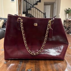 Coach Payton Oxblood Patent Leather Shoulder Bag w/Matching Zip Wallet Set