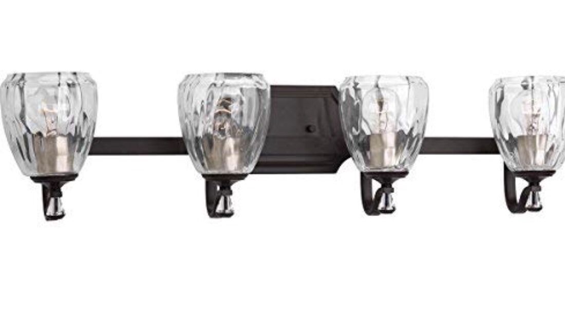 RESTORATION HARDWARE STYLE 4-LIGHT BATHROOM VANITY LIGHT FIXTURE WITH CLEAR SWIRL GLASS
