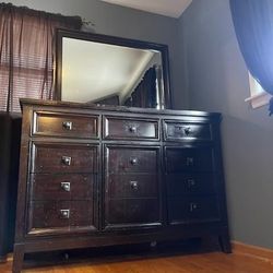 Queen bed frame  and dresser night stand 