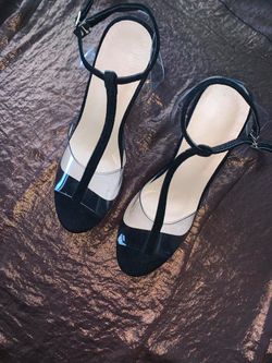 Black Velvet Clear Strap Perspex Heels Size 6 and 7