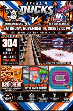 Anaheim Ducks vs NY Islanders Club Tickets