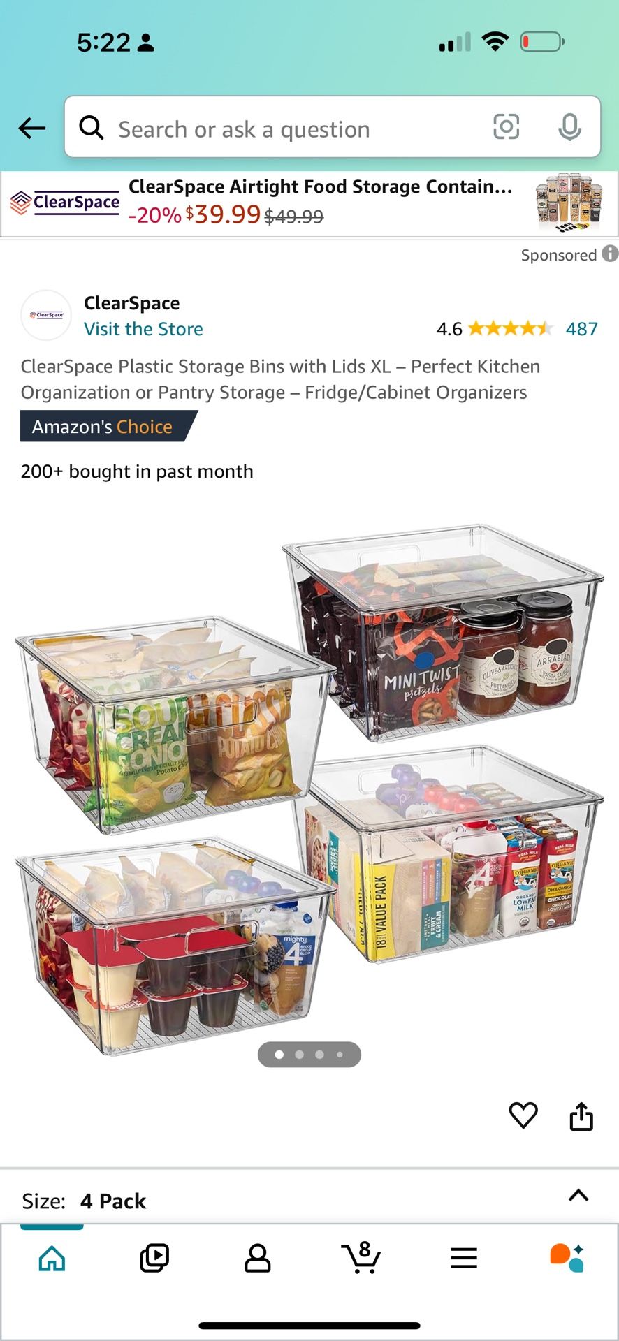 ClearSpace Plastic Storage Bins with Lids XL – Perfect Kitchen Organization or Pantry Storage – Fridge/Cabinet Organizers