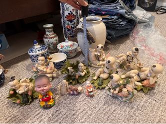 Vintage 80’s Chinese Asian Good Luck Famille Monks Cherubs Buddha Figurines lot