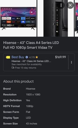 HISENSE 43 clase A4 serie LED Full HD 1080P Smart