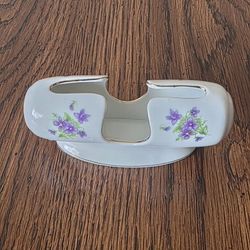 Vintage Porcelain Floral Business Card Holder | Toothpick Holder