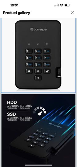 iStorage diskAshur2 HDD 1TB Black - Secure portable hard drive - Password protected - Dust & water