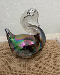 Iridescent Hand Blown Glass Swan Figurine
