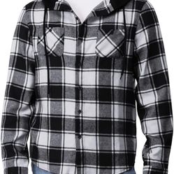 NEW! Hoodie Plaid Black & White Long Sleeve Shirt