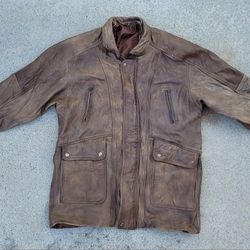 Vtg Leather Parka Jacket 