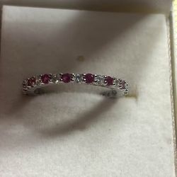 Silver Ruby and white stone Eternity Band Size 7