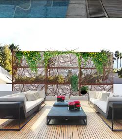 Lirago Modern 75 in. W x 48 in. H 3-Panel Rust Color Outdoor/Indoor Privacy Wall Divider