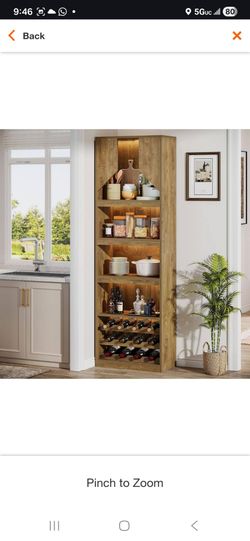 Nederland 12 Bottle Brown 25.59 in. W Freestanding Wine Cabinet 3-Tier Wine Rack with Door and Lights