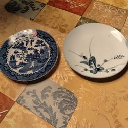 Blue and White Decorative Ceramic Plates Set of 2