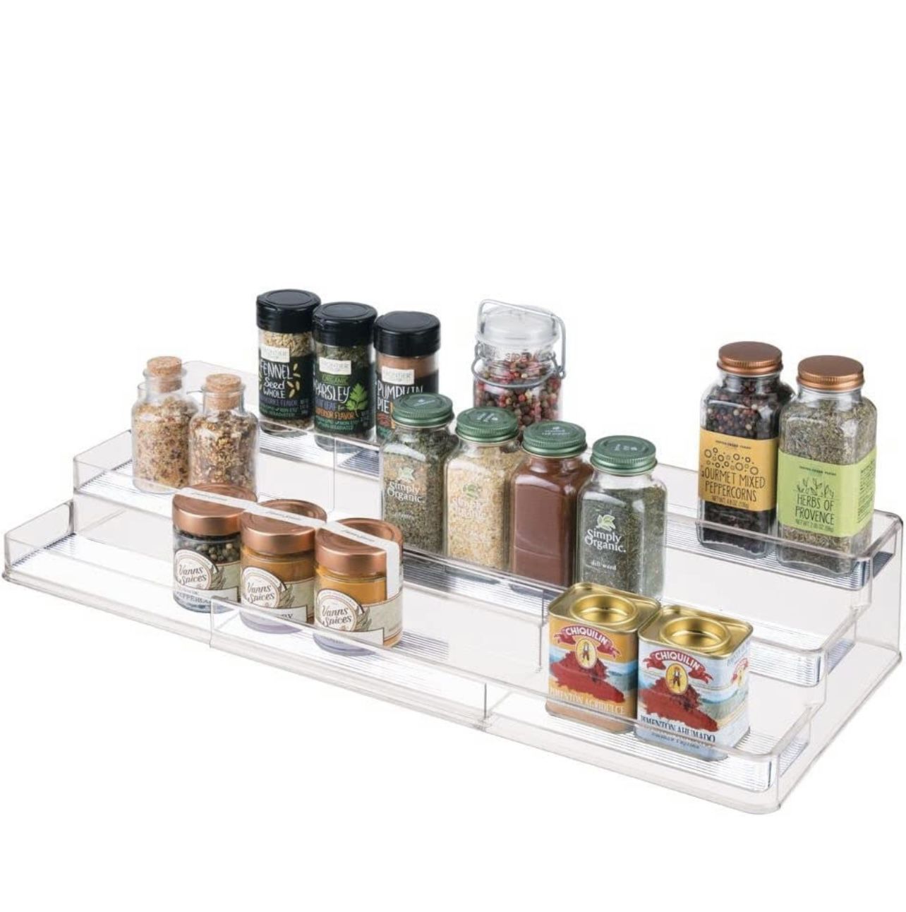 Design Plastic Shelf Adjustable & Expandable Spice Rack Organizer with 3 Tiers of Storage for Kitchen, Cabinet, Pantry Organization - Holds Spice Bott