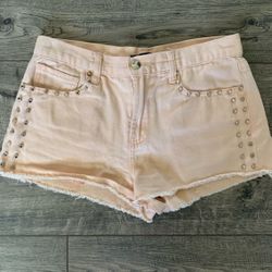 Forever 21 Pastel Salmon Distressed Studded Denim Shorts