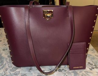 Michael Kors Burgundy Leather Tote Bag with Card Holder