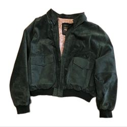 Vintage Womens 26/28 Venezia Leather Suede Bomber Jacket Dark Forest Green