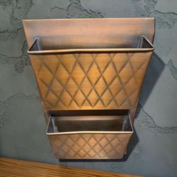 Ballard Designs Discontinued Embossed Copper 2-Pocket Wall Organizer