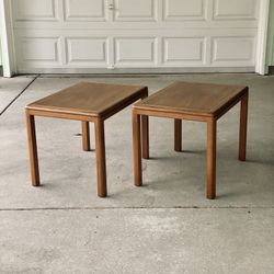 Mid Century Walnut Brass Inlaid Side Tables 