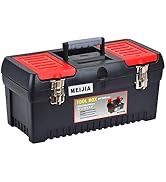 Portable Tool Storage Box, Organizers With Mental Latches And Detachable Tray (Black And Red)