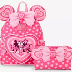 Loungefly Mickey Mouse Minnie Mouse Heart Valentines Backpack And Wallet Included New With Tags Exclusive 