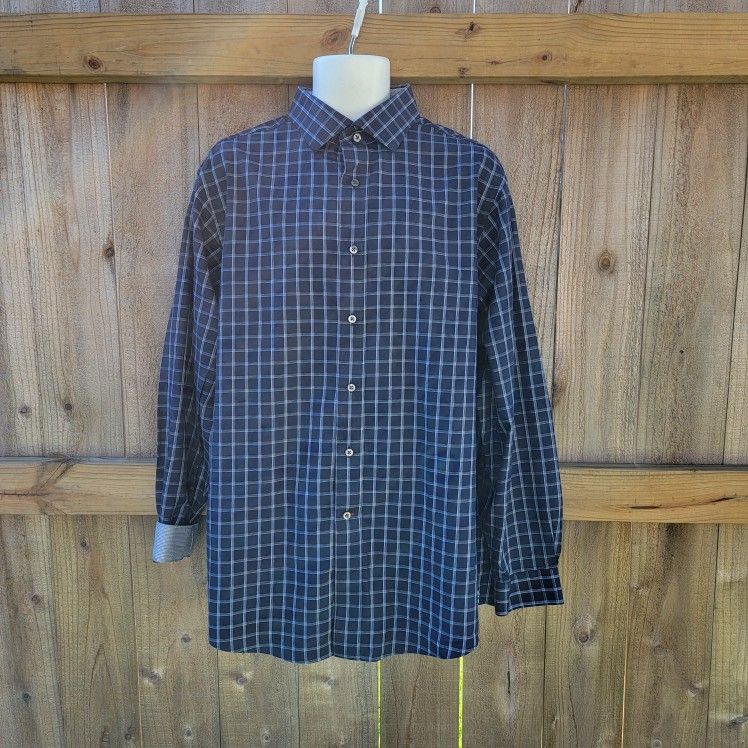 Daniel Cremieux Men's Size XL Button Down Plaid Dress Shirt Blue White