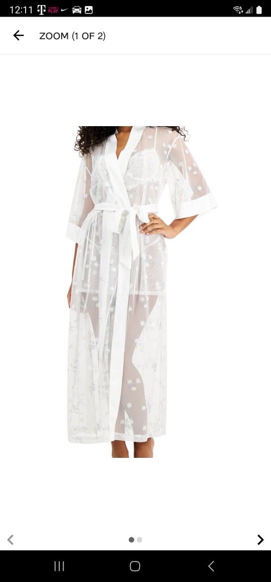 Womens Daisy-Embroidered sheer Wrapper Robe