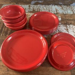 Vintage Italian Red Dinner Set For 4 Crown Corning