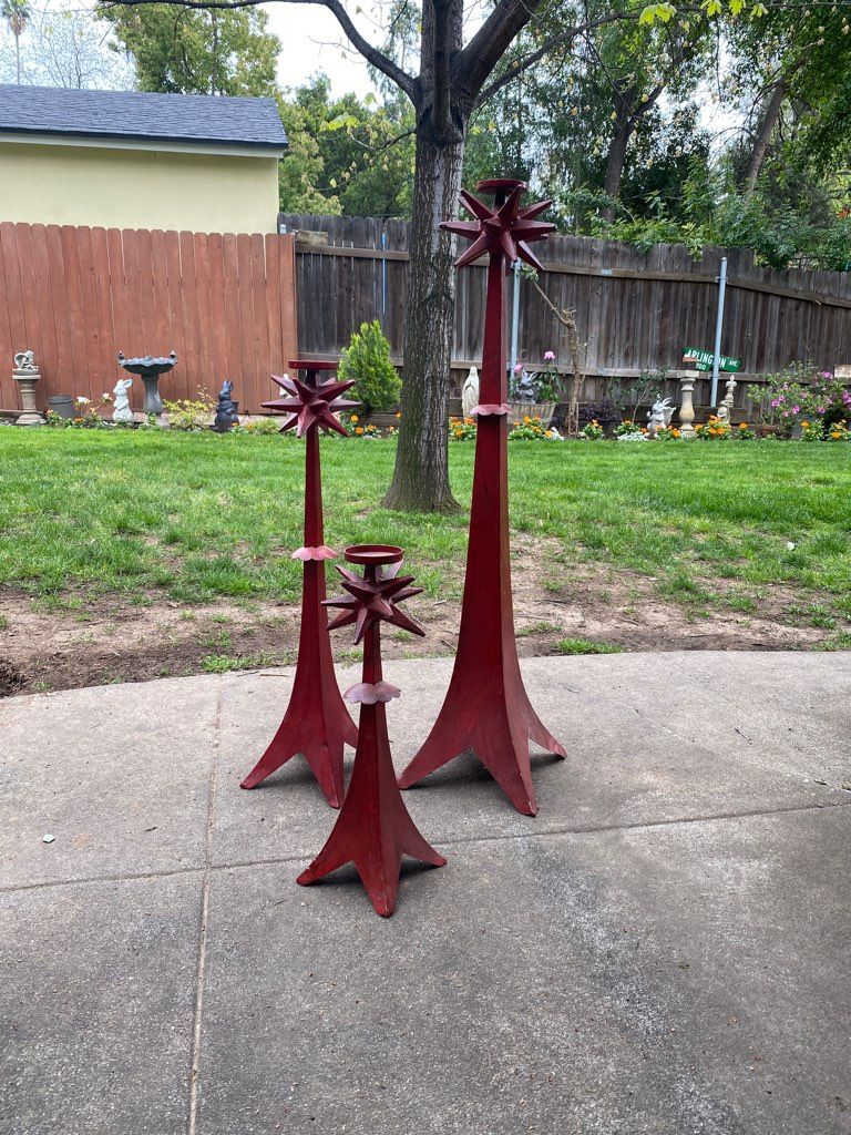 Tall metal candlesticks (3)