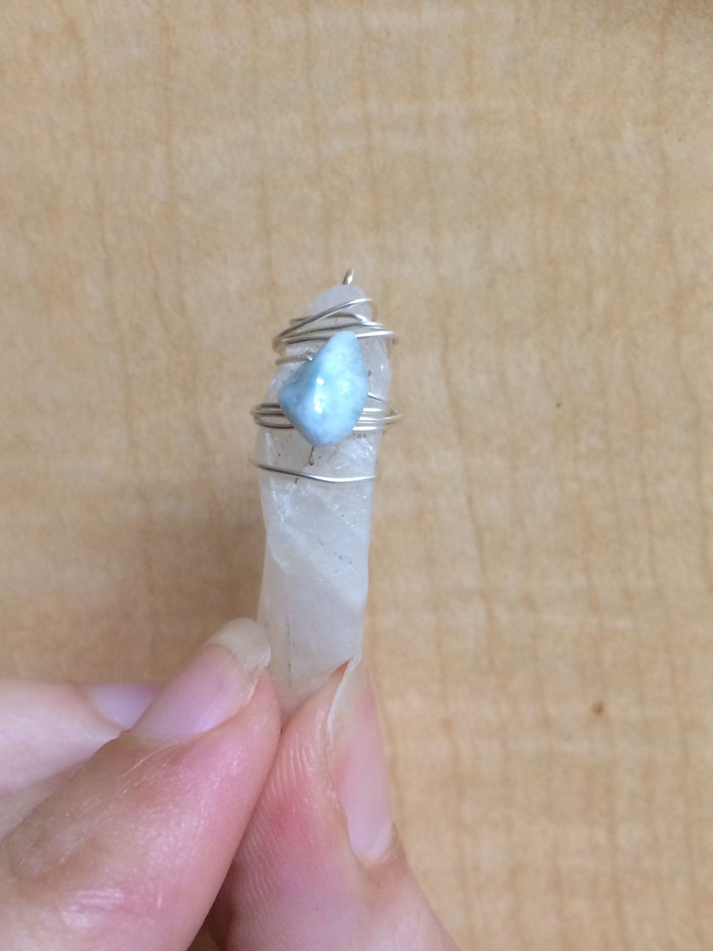 Larimar and quartz .925 wire wrap pendant/charm