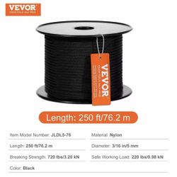 3/16 inch x 250 Ft Nylon Cord 32-Strand Design Multi-Purpose Rope